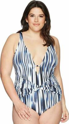 Athena Women's Plus-Size Horizon Twist-Front Plunge Maillot One-Piece, Navy, 18W