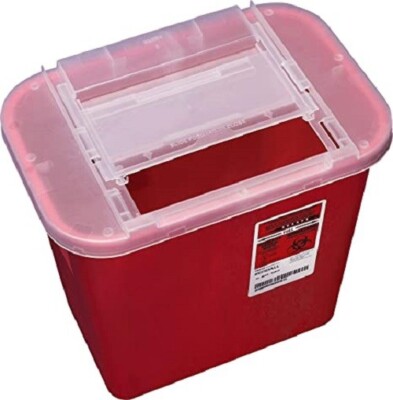 (5 ea/pk) Sharps Container 2 Gallon Red, Clear Lid - Kendall Covdien 31142222