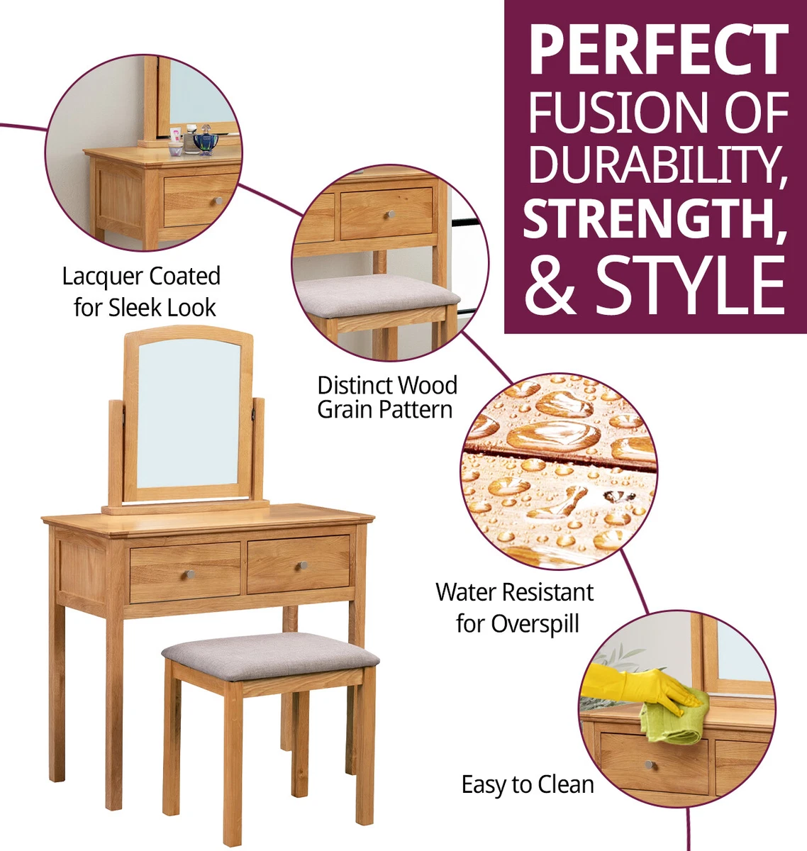 Oak cheap makeup vanity