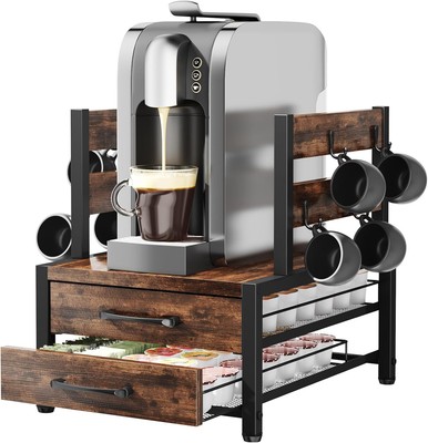 K Cup Storage Drawer - Countertop Coffee Bean Organiser with Mug Holder