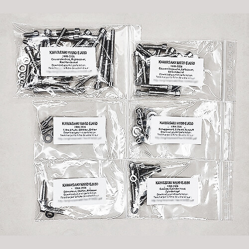 Kit vis allen Kawasaki W650 EJ650 1999-2008: jeu complet visserie inox moteur