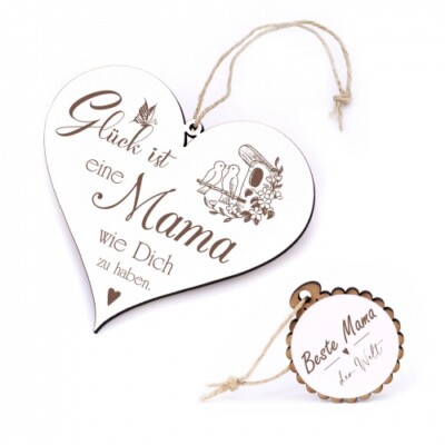 Herz Schild Spruch - Glück ist eine Mama wie dich zu haben (Vogelhaus) +Anhänger