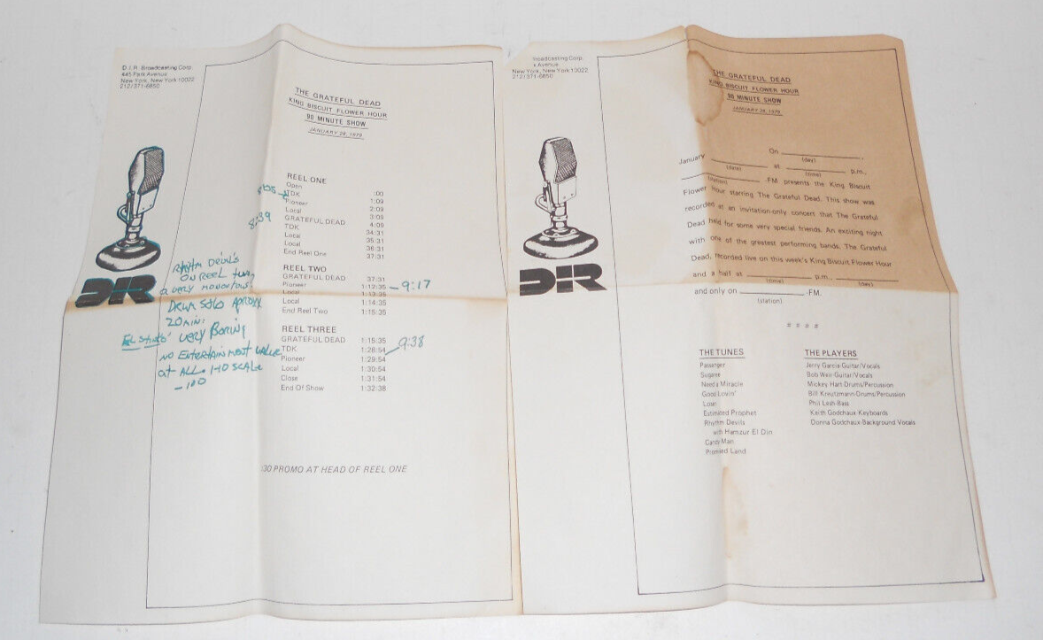 1979 King Biscuit Flower Hour Radio Show Grateful Dead 3 Reel Set w