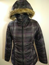 Ymi Hooded Parka Jacket Size Medium Gray Purple Front Zip Detachable Hood Lined