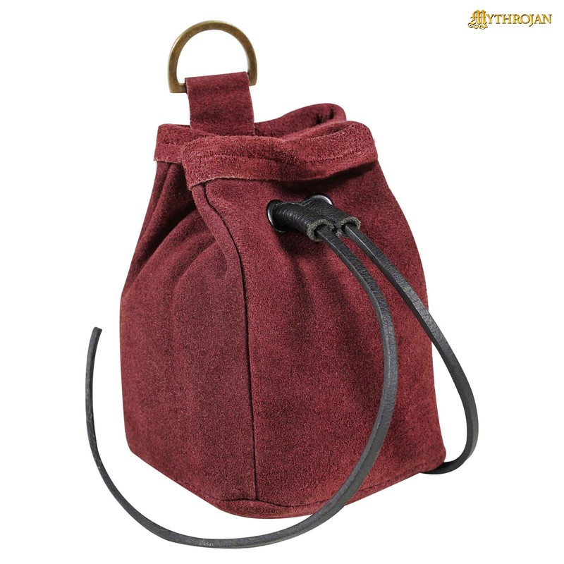 Medieval Waist Pouch Suede Leather Bag Renaissance Costume Accessory Wine Red