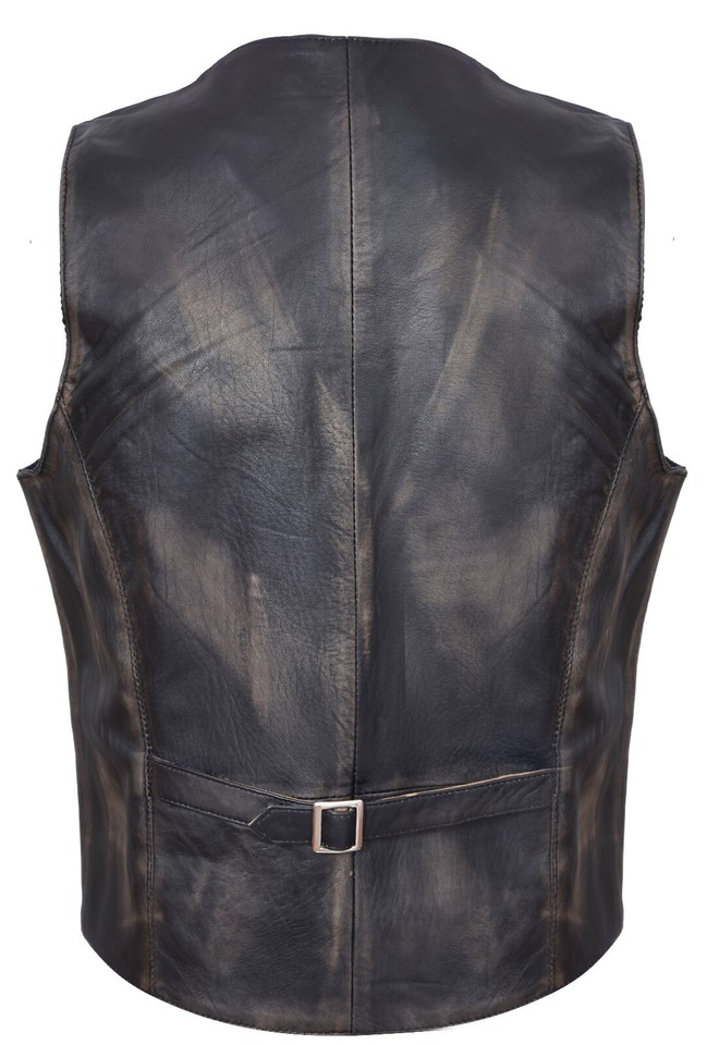 Heren zwart lederen vest casual klassieke formele traditionele gilet vest, Zwart, L