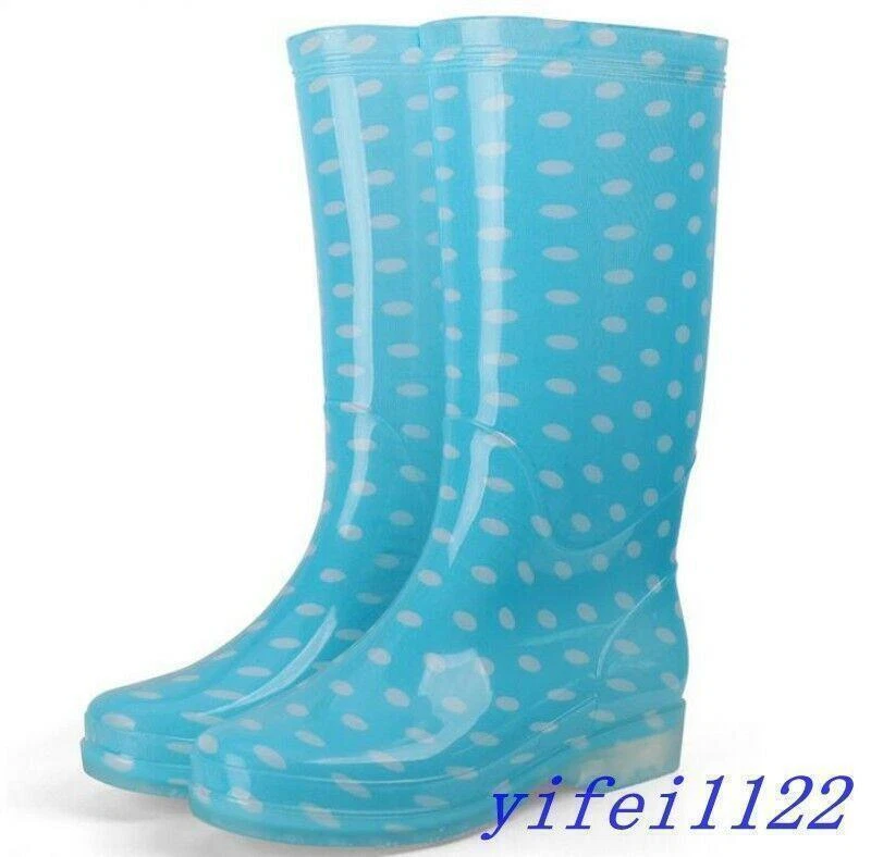 Moda Mujeres Botas de Lluvia a Media Pantorrilla Impermeables Zapatos Patrón de Puntos Lindo Trabajo al Aire Libre Foto 4 de 4