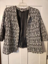 CJ Banks Women's 1x lined blazer with shoulder pads, Black&White patterned
