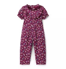 EUC Janie and Jack Little Girls Ditsy Floral Ruffle Romper Jumpsuit In Plum 5