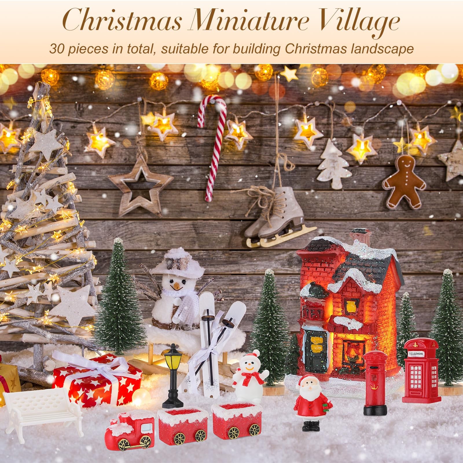 36 Pcs Christmas Village Sets Christmas Village Houses LED Holiday Village Fi...