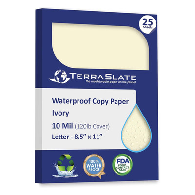 Terraslate Waterproof Paper Rip-Proof Colored Paper Ivory 25 Sheets 10 Mil