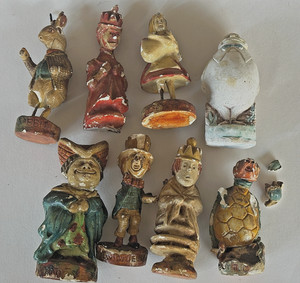8 Antique Rare ALICE IN WONDERLAND Chalk Plaster Painted Figurine Set