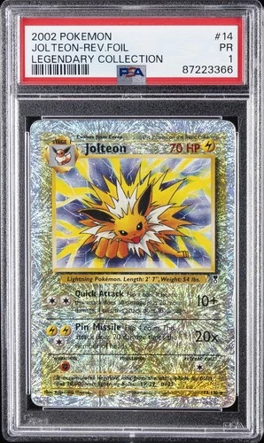 2002 POKEMON LEGENDARY COLLECTION #14 JOLTEON-REVERSE FOIL PSA 1