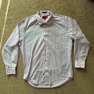 Bergamo Shirt Mens Large 16/16.5-34/35  New York Filled Pink Blue Striped Spread