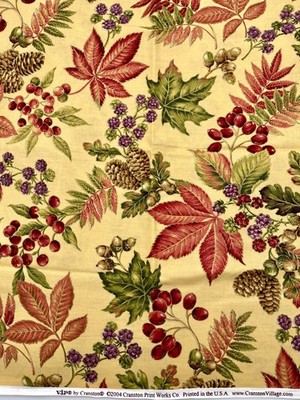 Vtg 2004 Cranston Print Works VIP Print Fall Leaves Berries Pinecones 1.66 yds