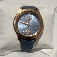 Versus Versace Water-Resistant Quartz Blue Leather Strap Gold Wristwatch