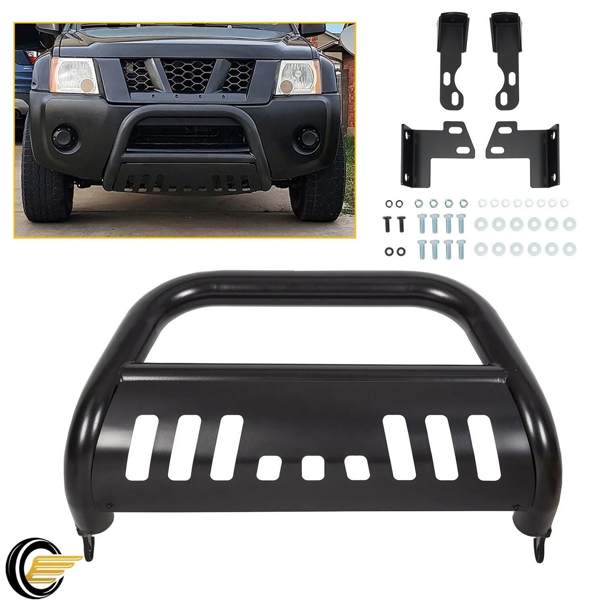 Just-V 3" Bull Bar Grille Guard For Nissan Frontier 2005-2021 - Black Powder Coat, Bolt-On Installation