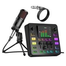 Podcast Equipment Bundle, Audio Mixer with Dynamic Microphone for Matte Black