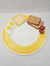Vintage Lotus Novelty Breakfast Platter 15” 3D Eggs, Waffles, Strawberries Read