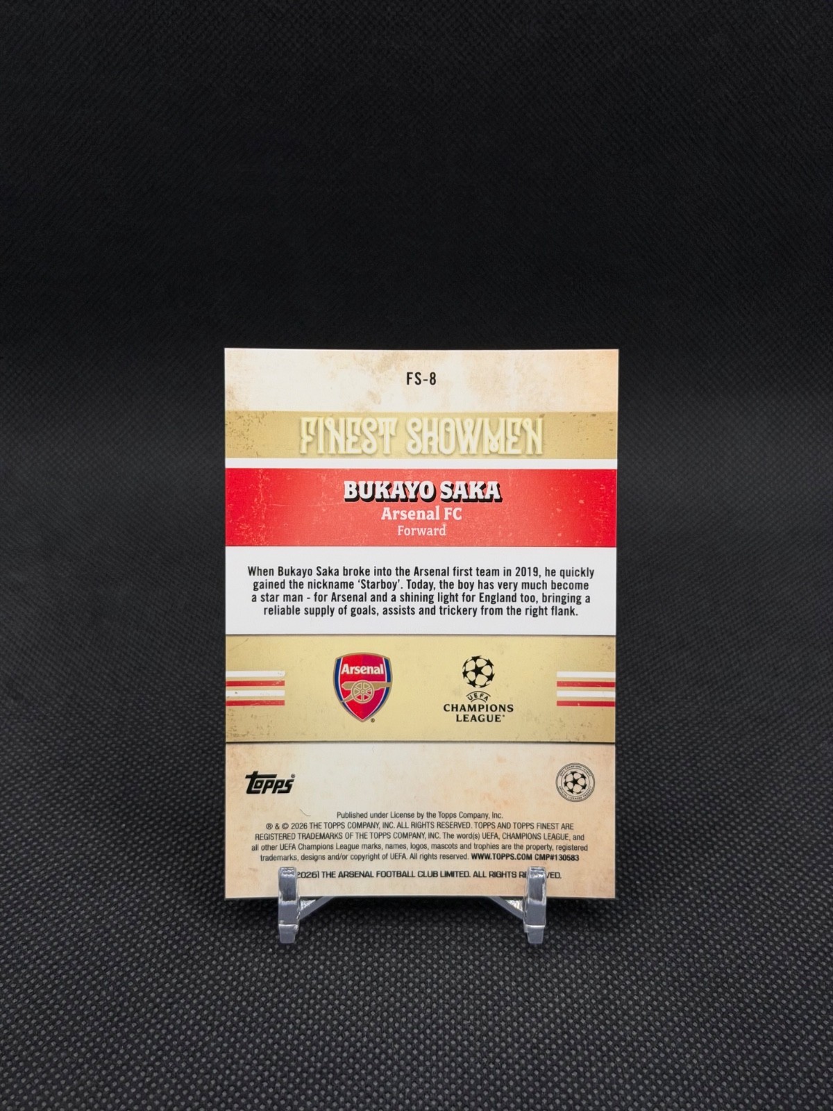 2025-26 Bukayo Saka Topps Finest #FS-8 Finest Showmen Purple Refractor /75 view 2