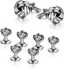 Cufflinks and Studs Set Twist Silver Color Shirt Tuxedo Buttons Packed in Cuf...