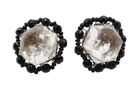 MIRIAM HASKELL Clear Faceted Lucite Black Glass Bead Clip Screw On Earrings