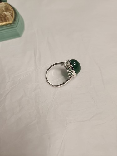 Anello Kelly in resina verde cabina cocktail tono argento misura circa 8-8,5 - Foto 4 di 9