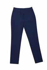 Navy Blue Stretchy Dress Pants Straight Leg Regular Fit Solid Pattern Women's