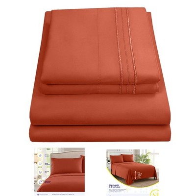 Queen Sheet Set with Built-in Elastic Straps - Soft Microfiber, Rust, 4-Piece