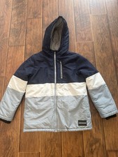Calvin Klein Jeans Boys Hooded Colorblock Puffer Jacket Navy Gray L/G 14/16