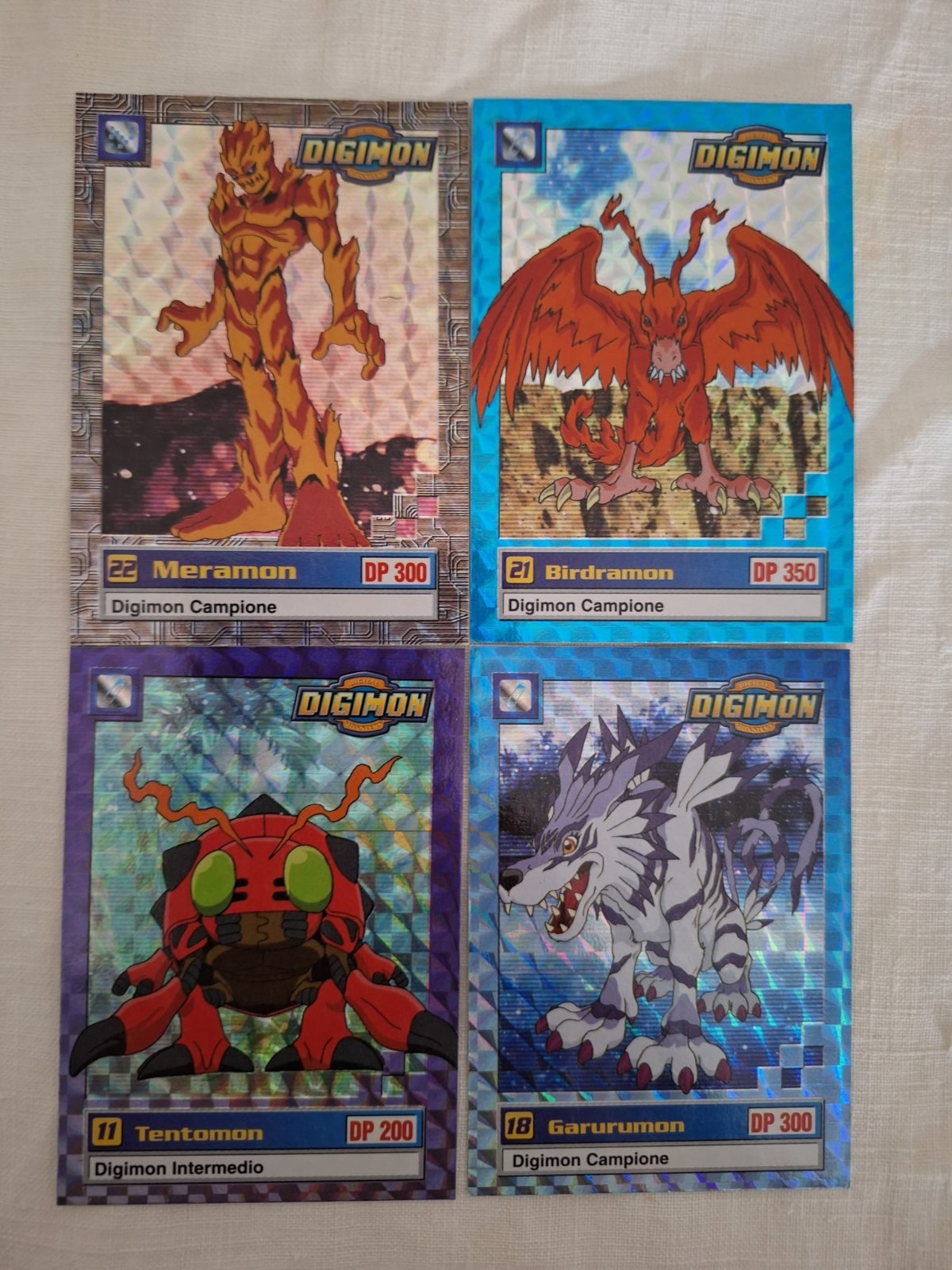 Digimon Vintage 1999/2000 - 4 Carte Holo ITA (Garurumon; Birdramon; Meramon...)