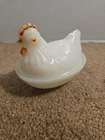 Indiana Hen on Nest White Opaque Milk Glass Covered Dish Vintage 30s