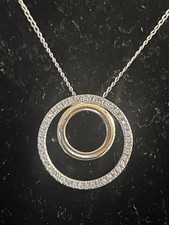 VTG Sterling Silver White CZ Pave ETERNAL UNION Circle Gold Necklace Pendant 6g