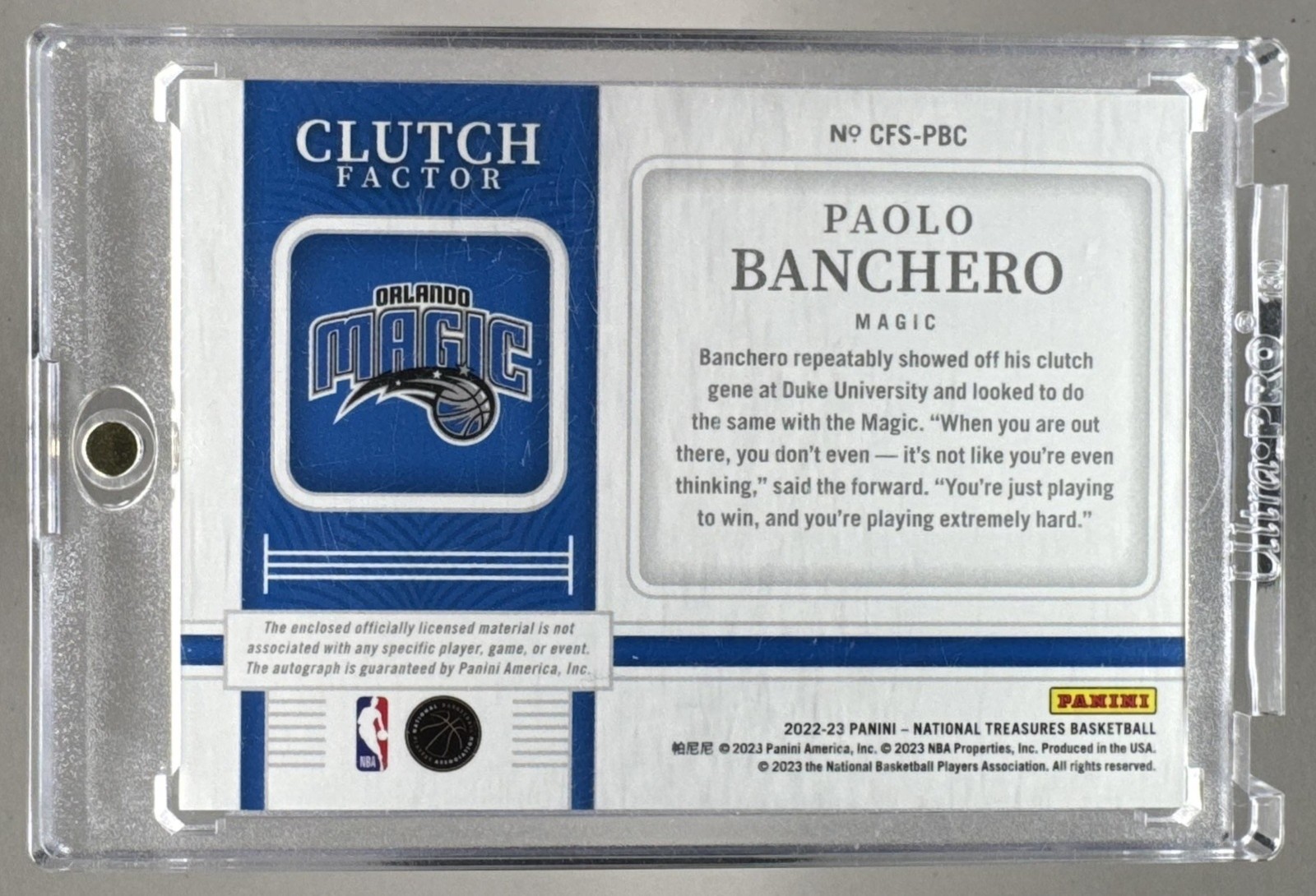 Paolo Banchero 2022 National Treasures Clutch Factor Patch RC Auto /49 view 2