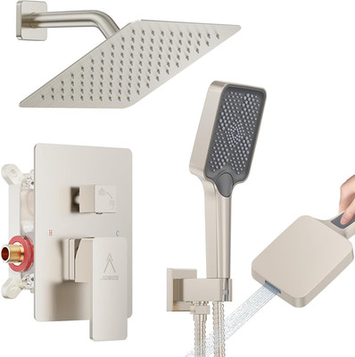Shower System Modern Rain 8 Inches Brass Faucet Set with Valve and Diverter Show