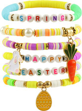 Easter Basket Stuffers - 6 Pack Bracelets for Teens Kids - Bunny Egg Gifts
