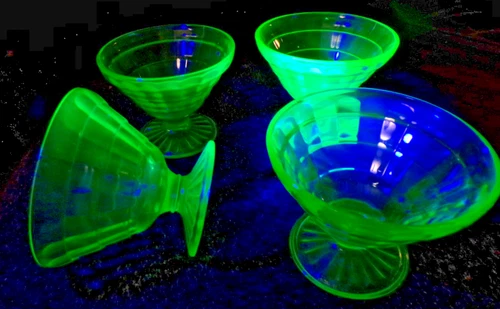 Vintage Anchor Hocking BLOCK OPTIC Uranium Glass Sherbet/Dessert Cups - Lot of 4