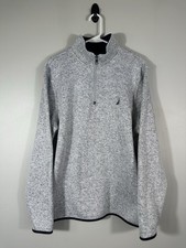 Nautica Sweater Fleece Mens Large Gray Quarter Zip Pullover