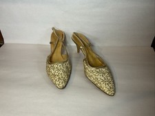 Vintage Carina Cobbler Shop Size 8 Gold Cream Mid High Heel Sandal Mesh