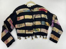 VTG 1980s CACHE Patchwork Cropped Jacket SZ S Gold Metal Medallion Coins
