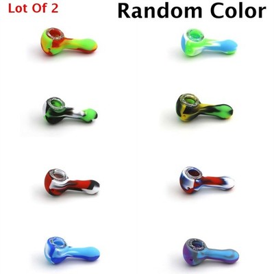 2 PCS 3.15-Inch Random-Color Mini Silicone Pipe   With Glass Bowl, Convenient