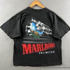 Vintage Marlboro Unlimited Shirt Mens XL Black Train Graphic 90s Cigarette Promo