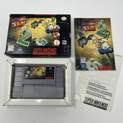 Earthworm Jim 2 Super Nintendo SNES Complete In Box CIB Manual Tray Cleaned