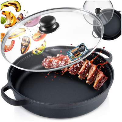 Eisenpfanne Bratpfanne Pfanne mit Glasdeckel Gusseisen tief CAST LINE 30cm 3,5L