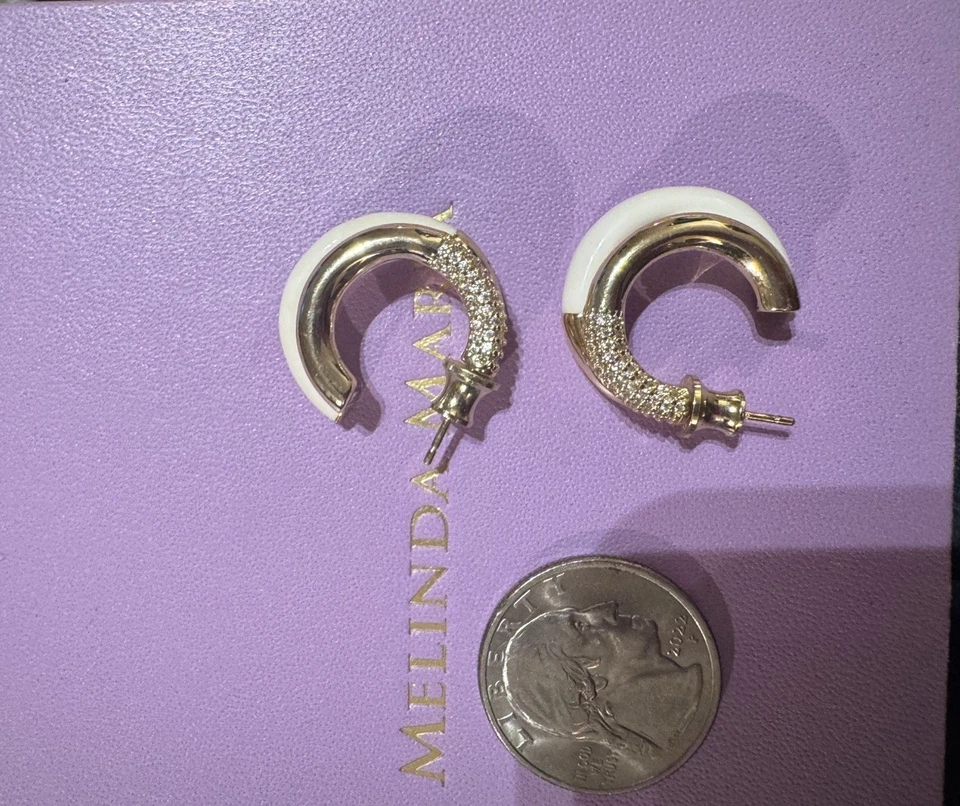 Melinda Maria Double Hoop Enamel and Gold Hoops with Pave Stones .75” bamboo  - Image 3 of 4