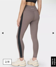 BNWT Sweaty Betty All Day Taupe Brown Black Stripe Leggings RP 65 Small 7/8