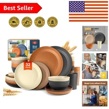 Dishwasher Safe 32-Piece Wheat Straw Dinnerware – Perfect for Outdoor Dining