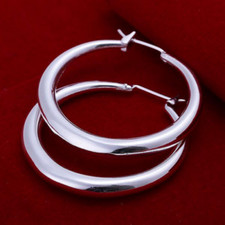Womens 925 Sterling Silver Classic 34mm Round Vogue Hoop Pierced Earrings E93