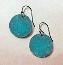 New Earrings handmade Sundance Charm artisan jewelry blue greenish patina brass
