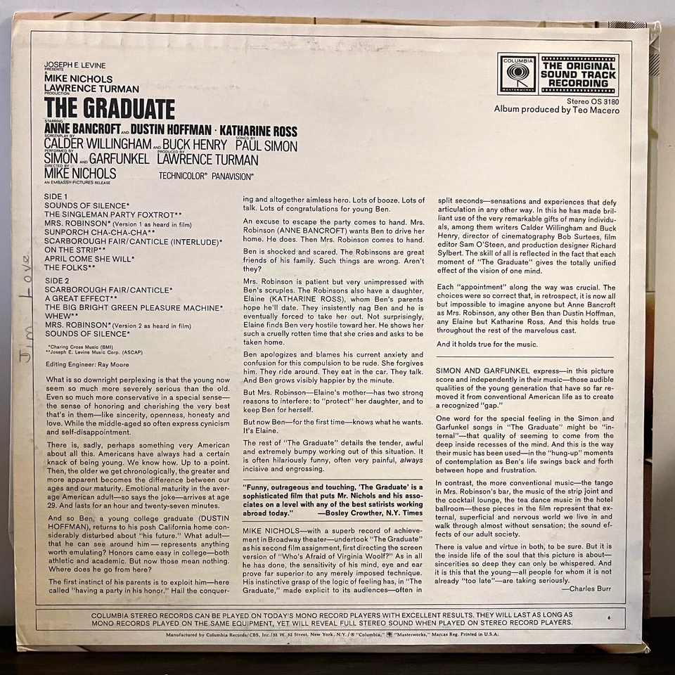 SIMON & GARFUNKEL - The Graduate Soundtrack (1968) - 12" Vinyl Record LP - VG Foto 2 de 3